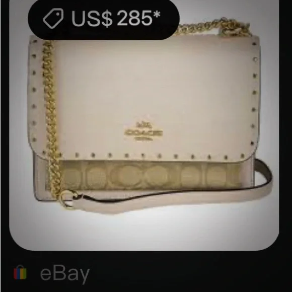 Coach Y2K small Crossbody purse white and light brown leather with Gold chain - Picture 3 of 16